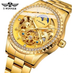 Resim Hanyang Altın T-Kazanan Marka Klasik Moda Altın Elmas Erkek Mekanik Saatler Lüks Iş Aydınlık Erkekler Izle Reloj Hombre (Yurt Dışından) 