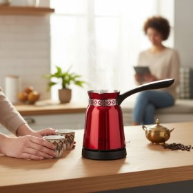 Resim King K 441 E Allaturca Kırmızı Paslanmaz Çelik Türk Kahvesi Makinesi 