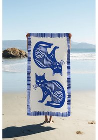 Resim Dijital Baskı Plaj Deniz Havlusu Kedi Desenli Peştamal Hvl0129 Renkli 