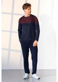 Resim Doreanse Erkek Lacivert Bordo Detaylı T-shirt Pijama Takımı 25k4535-standart Lacivert - Bordo 
