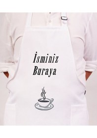 Resim Mutfak Önlüğü Kişiye Ve İsme Özel Nakışlı Mutfak Önlüğü Fincan 02 Farklı Renkler Beyaz 