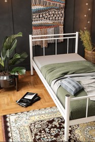 Resim limni home Tek Kişilik Ferforje Metal Karyola-beyaz 