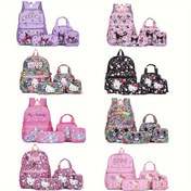 Resim Merhaba Kitty ve for kuromi için 4 parça set: Sırt Çantası, Kalem Kutusu, Omuz Çantası, Cüzdan - Dayanıklı Malzeme, Ayarlanabilir Omuz Askıları, Fermuar Kapatma - Seyahat ve Hediye için Mükemmel Seçim 