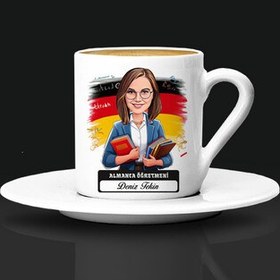 Resim Kadın Almanca Öğretmeni Karikatürlü Kahve Fincanı 