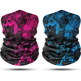 Resim Dair Aksesuar Pembe Turkuaz Boya Desenli 2'li Set Boyunluk Bandana Outdoor Balaklava Yüz Maskesi Kafa Bandı 