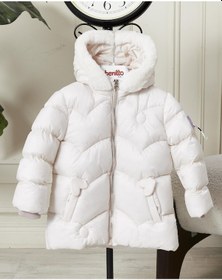 Resim Kız Bebek Kapüşonlu Fermuarlı Şişme Mont 51351 Krem 