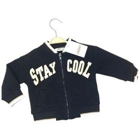 Resim Erkek Bebek Stay Cool Baskılı Triko Bantlı Fermuarlı Hırka-13589 Siyah 