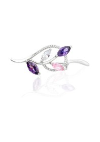 Resim Oya Silver Yaprak Formunda Renkli Taşlı Gümüş Broş 4.5x1.6 Cm 61112610 