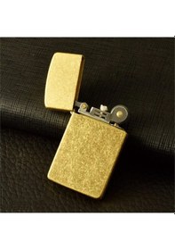 Resim Kuboy Vintage Çakmak Benzinli Slim Çakmak Antik Altın Renk Bronz 