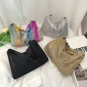 Resim 1 adet Kadın Modası Kore Tarzı Koltuk Altı Çantası, Renkli Taşlı El Çantası, Sabit Askılı Mini Omuz Çantası, Fermuar Kapatma, Polyester Astar, Kenar Boyama Detayı, Günlük ve Resmi Durumlar için, Çok Yönlü Omuz Çantası | Şık Koltuk Altı Çantası | Taşlı Süslemeli, Küçük Çapraz Çanta 