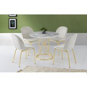 Resim Sivas Gözde Mobilya Kum Saati High Gloss Beyaz Gold Mutfak Masa 4 Sandalye Seti 90 cm 