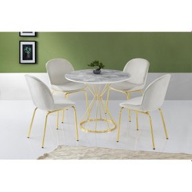 Resim Sivas Gözde Mobilya Kum Saati High Gloss Beyaz Gold Mutfak Masa 4 Sandalye Seti 90 cm 