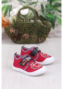 Resim Fort 3449 Gz Araba Figürlü Anaokulu Kreş Ev Erkek Çocuk Keten Panduf Ayakkabı Kırmızı 