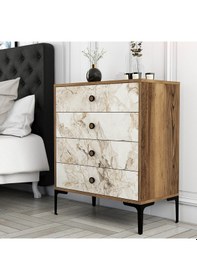 Resim Lizbon 4 Çekmece Şifonyer - Ceviz - Beyaz Mermer 