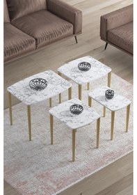 Resim Canisa Concept Telwe Serisi Üst Kalite Mdf 4lü Zigon Sehpa Takımı Beyaz Mermer Desenli / Gold Tablalar Beyaz Mermer / Ayaklar Gold 