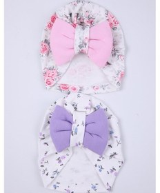 Resim Babyhola Kurdeleli Desenli Bebek Bone Şapka Bere 2'li Set 0-6 Ay Hediyelik 1758 001 