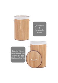 Resim Naturel Yuvarlak Kirli Çamaşır Sepeti - Bambu Katlanabilir Çamaşır Sepeti Sele 35x50 Cm 60 Lt Bej Bej 