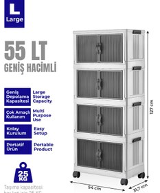 Resim obido Lavine Fold&go 4'lü Portatif Organizer Tekerlekli Dolap Çok Amaçlı Kapaklı Katlanır ”beyaz” 
