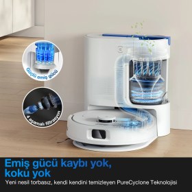 Resim Ecovacs Deebot N20e Plus Robot Süpürge ve Paspas, Otomatik Toz Torbasız Boşaltma İstasyonu, 11000Pa 