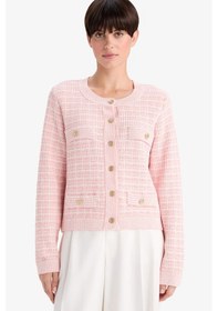 Resim Defacto Regular Fit Bisiklet Yaka Kareli Triko Hırka G0806ax25wnpn478 Pembe-pn478 