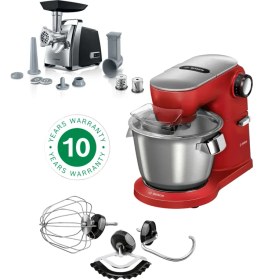 Resim Bosch Full-Metal Gövde MUM9A66R00 1600WAAT Yüksek Güç 5.5 Litre Hacim Mutfak Şefi Kırmızı+ Bosch Kıyma Makinesi Set+ Hassas Mutfak Tartısı Hediyeli 