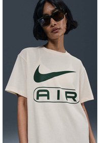 Resim Nike Sportswear Air Loose Fit T-shirt Kadın Bol Kesim Pamuklu Tişört Krem Krem 