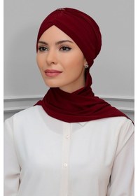 Resim Hürrem Bone Bordo Pratik Hazır Geçmeli Tesettür Bone Sandy Kumaş Taçlı Büzgül (545491010) Bordo 