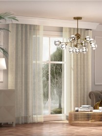 Resim Br Favolli Krem Renk Keten Görünümlü Pileli Tül Perde Ütü Istemez Krem 