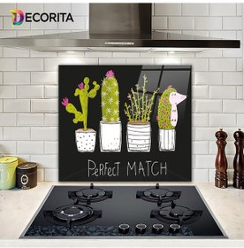 Resim Cam Ocak Arkası Koruyucu | Perfect Match-Siyah Fon | 52cm x 60cm 
