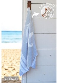 Resim Çapa Plaj Havlusu %100 Pamuk 70x140 Mavi 