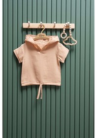 Resim Miababy Unisex Müslin Kapüşonlu Tişört 6 Ay 3 Yaş %100 Pamuk Bej 