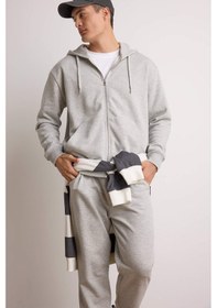Resim Defacto - Relax Fit Kapüşonlu İçi Yumuşak Tüylü Basic Düz Cepli Kalın Fermuarlı Sweatshirt D7599AX25SP Gri 