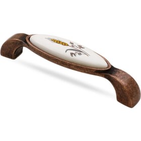 Resim Badem10 Süsen Çekmece Mutfak Dolap Kapak Kulpu Kulbu 128 Mm Antik Bakır Metal Kulp 