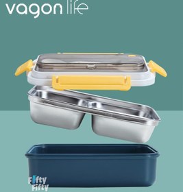 Resim Vagonlife Bento Lunch Box Ofis-Okul İçin Yeni Nesil Sefer Tası Tek Kat 3 Bölme Çatal Ve Kaşıklı -Pas 