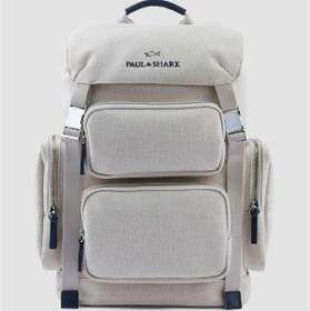 Resim Paul&Shark Erkek Deri Logo İşlemeli Ekstra Bölmeli Kompakt Kanvas Bej Sırt Çantası 25418102-347 