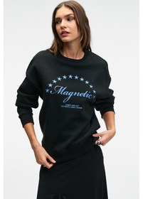 Resim Grimelange VISTARA Kadın Nakış Detaylı Yuvarlak Yaka Regular Fit Siyah Sweatshirt 