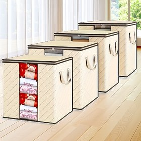 Resim 4 adet Büyük Katlanabilir Depolama Kutusu - Güçlendirilmiş Tutacaklar ile, Non-Woven, Modern Tarz, Kapaklı Giysi ve Battaniye Düzenleyici - Yatak Odası, Dolap ve Bagaj Düzenleme için İdeal, Dolap Düzenleyicileri ve Depolama, Yatak Altı Depolama 