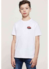 Resim Tshirthane Kırmızı Araba Tosbağa Baskılı Unisex Çocuk Beyaz T-Shirt 