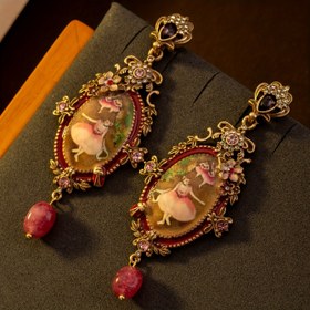 Resim Şık Emaye Bale Kadın, Taşlı Küpeler ile - 18K Altın Kaplama, Renkli Çiçek Tasarımı, 925 Gümüş Kancalar, Partiler ve Özel Günler için Mükemmel 