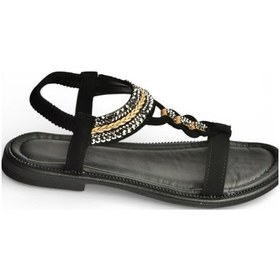 Resim Fox Shoes Y274601309 Siyah Düz Tabanlı Taş Detaylı Kadın Sandalet Siyah 