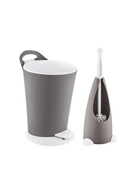 Resim Penguen Pedallı Çöp Kovası Ve Klozet Fırçası Set Terra Siyah 