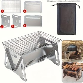 Resim Taşınabilir Paslanmaz Çelik Katlanır Ahır Ocağı - Hafif, Çok Amaçlı Barbekü ve Isıtma Ocağı ile Izgara & Havalandırma, Kamp, Piknik, Açık Hava Maceraları için Kompakt Saklama Çantası, Dayanıklı Yapı 