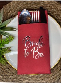 Resim Gümüş Yaldızlı Kırmızı Bride To Be Cepli Peçete 12 lı 40x40 