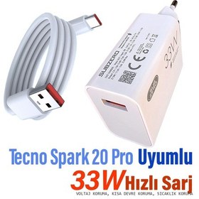 Resim Tecno Spark 20 Pro Şarj Aleti 33w Hızlı Şarj Ve 5a Kablosu 