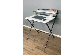Resim Lich Metal Ayaklı Katlanır Çalışma Masası Beyaz | Raflı Laptop Sehpası | Çizim ve Ders Masası 