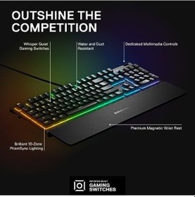 Resim Apex 3 Rgb Oyun Klavyesi 10 Bölgeli Rgb Aydınlatma Ip32 Su Geçirmez Birinci Sınıf Manyetik Bilek Desteği 64812 Çok Sessiz Hissedilir Ve Sessiz 