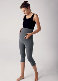 Resim Fitilli Ayarlanabilir Yüksek Bel Esnek Toparlayıcı Kapri Hamile Tayt F04 - Antrasit / 2XL 