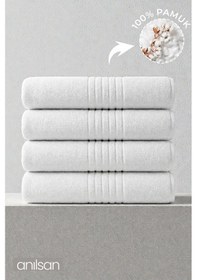 Resim 4'lü Strip Banyo Havlusu - 70x140 Cm, 475 Gr, %100 Pamuk, Spa Ve Otel Havlusu, Günlük Kullanıma Uygun Beyaz 