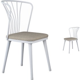 Resim Rani Mobilya Rani Jb104 Metal Sandalye 2'li Mutfak Yemek Masası Sandalyesi Beyaz - Bej 