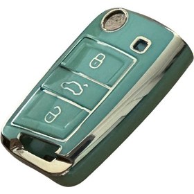 Resim Autohan Keys Volkswagen İçin Lüks Nano Anahtar Koruma Kılıfı, Golf 7, Golf 7.5, Tiguan, Polo, T-roc, T-cross İle Uyumlu, Yeşil Ve Altın 